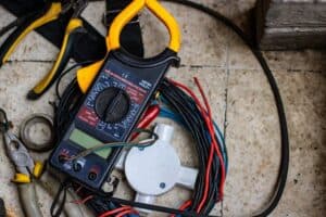 tools and wiring used during a house rewire