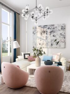 modern chandelier installed in living room