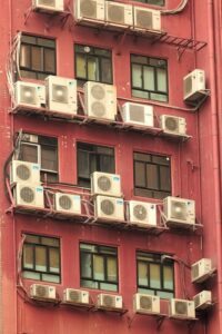 outside wall of air conditioners on a building