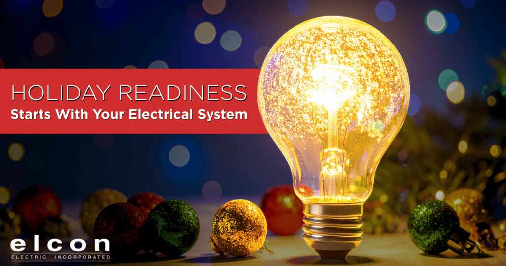 Holiday-themed image of a glowing light bulb representing electrical system readiness before hosting holiday guests