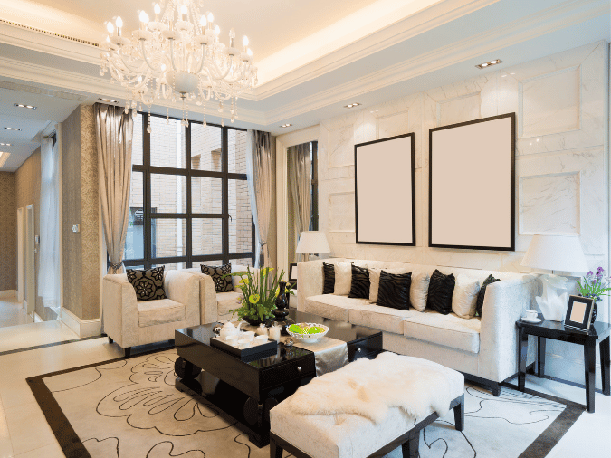 Fort Lauderdale condominium interior with chandelier, recessed lighting, and illuminated ceiling details